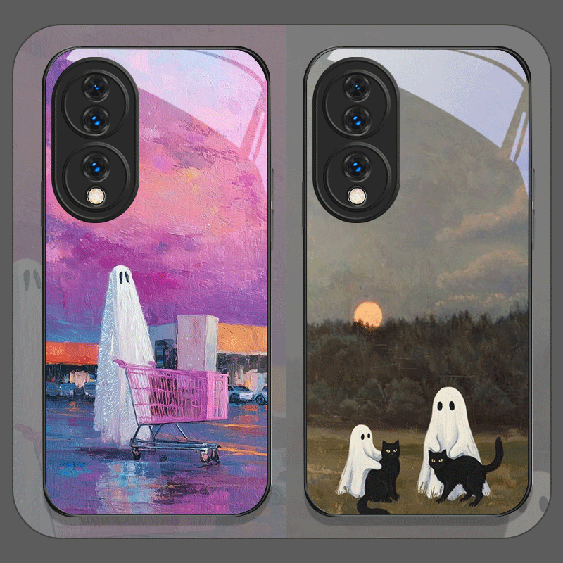 Huawei Nova 12 - Cute Cartoon Black Cat Ghost Printed